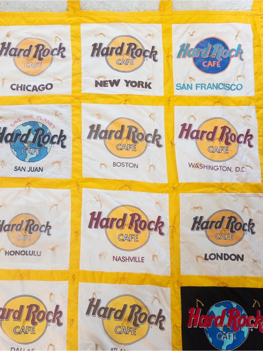 Handmade Hard Rock Cafe T-Shirt Quilt Wall Hanging 52”x67” Travel Souvenir